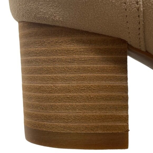 Beige Leather Boots Violet Red Loaded Suede Zip Stacked Heel Neutral Cottagecore - Picture 4 of 13